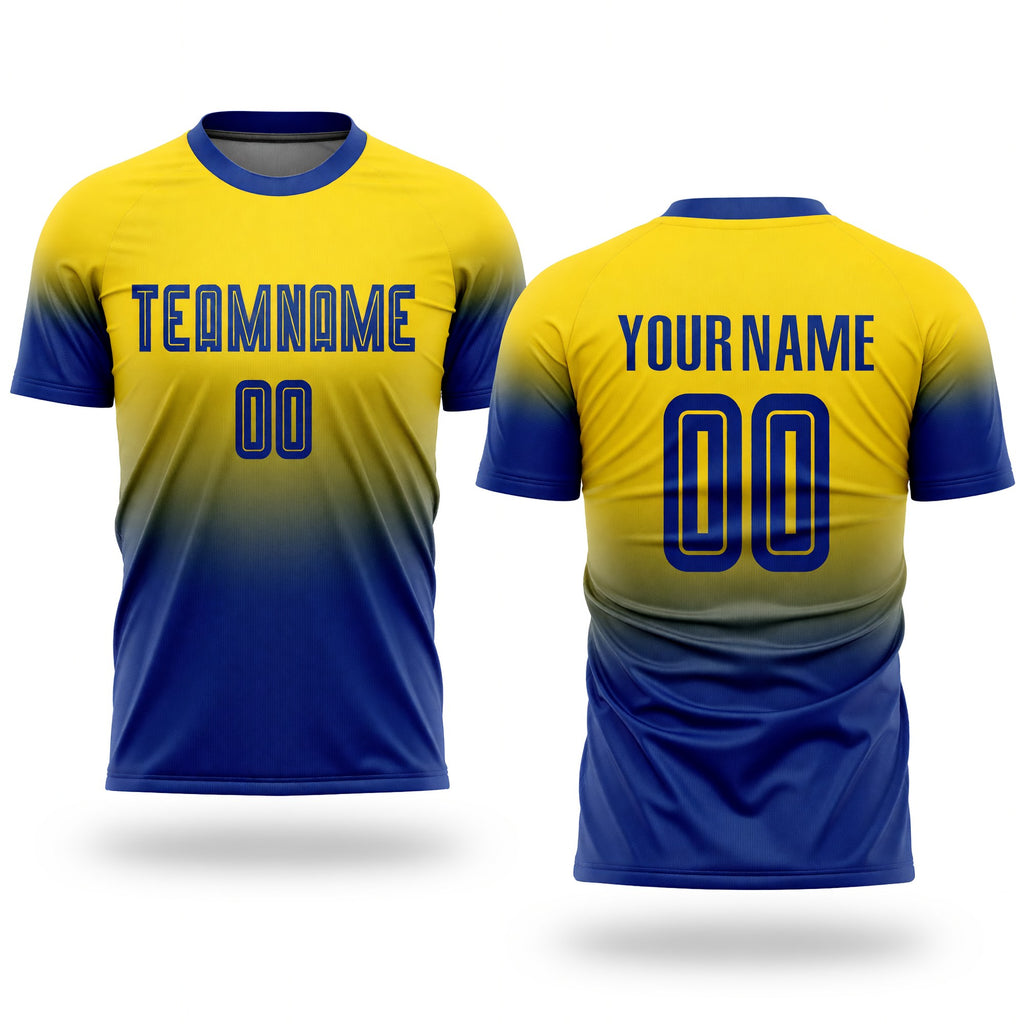 Custom Gold Royal Sublimation Fade Fashion Soccer Uniform Jersey