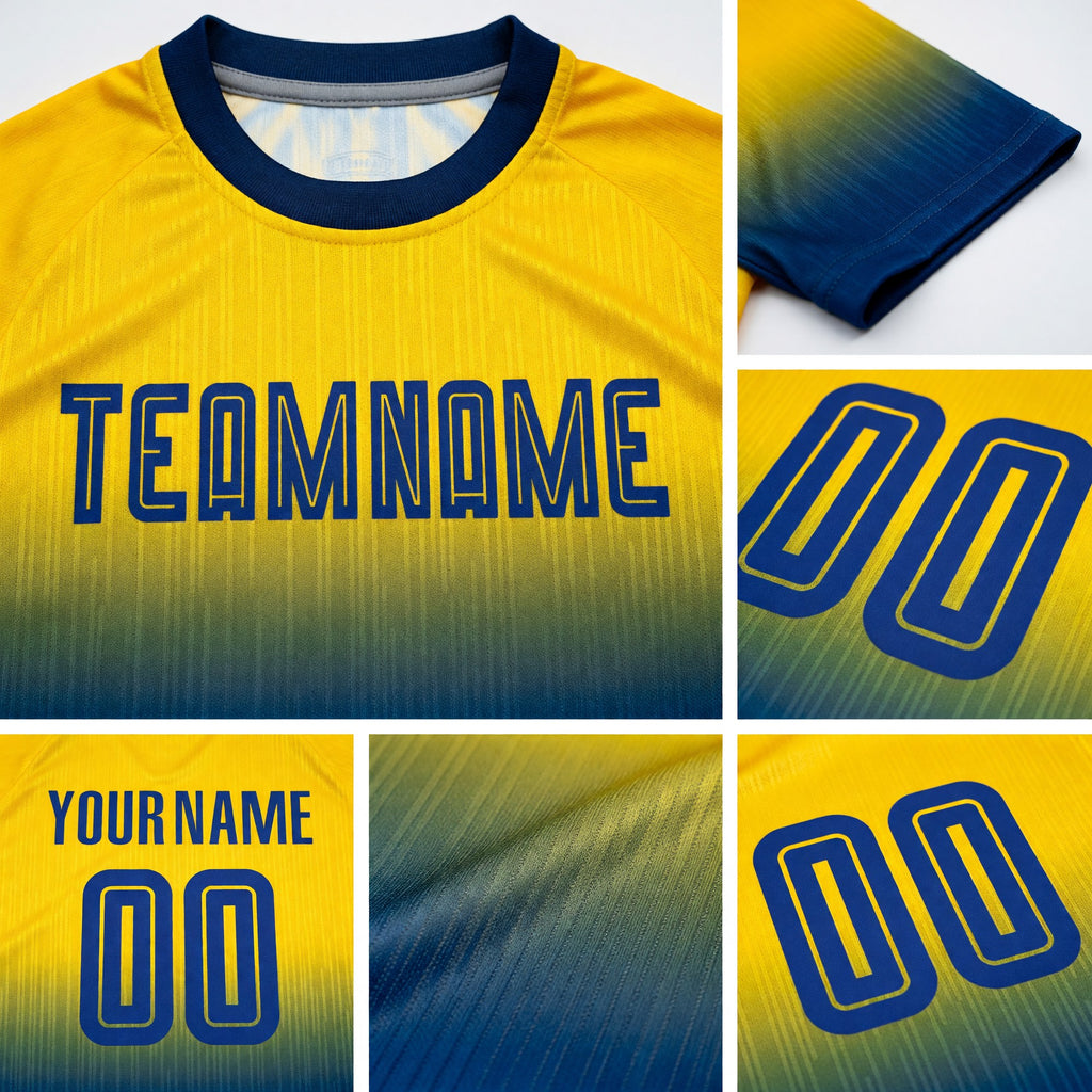 Custom Gold Royal Sublimation Fade Fashion Soccer Uniform Jersey detail
