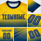 Custom Gold Royal Sublimation Fade Fashion Soccer Uniform Jersey detail