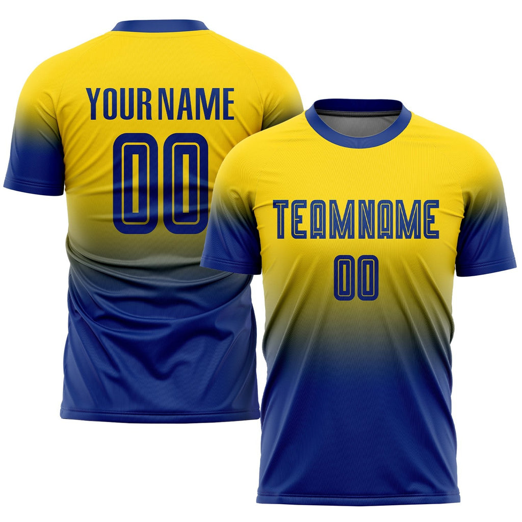 Custom Gold Royal Sublimation Fade Fashion Soccer Uniform Jersey photo 1