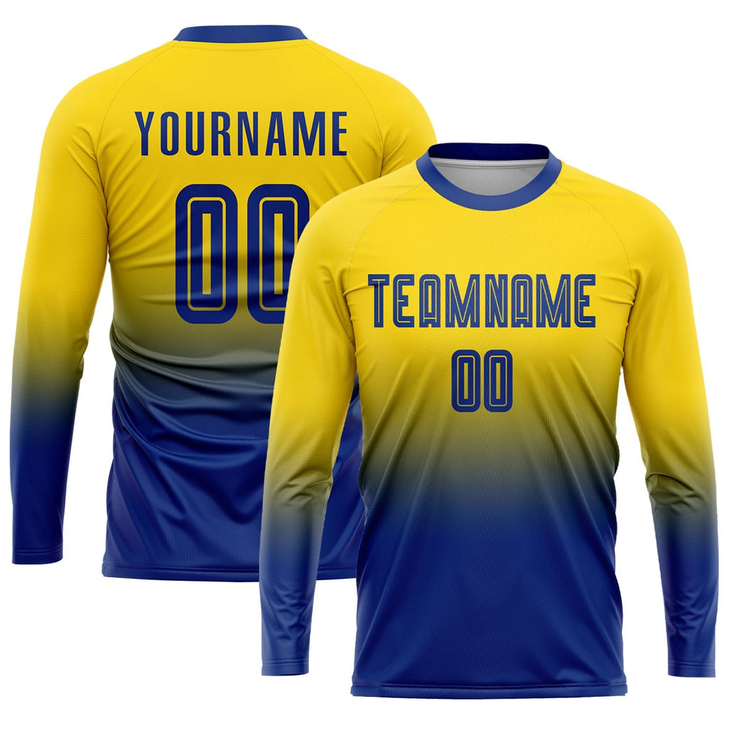 Custom Gold Royal Sublimation Fade Fashion Soccer Uniform Jersey photo 3