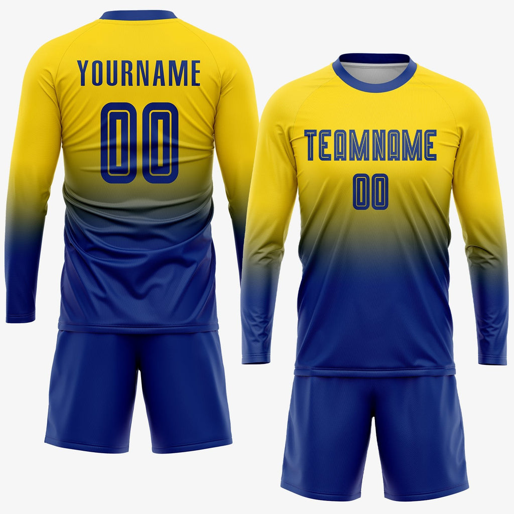 Custom Gold Royal Sublimation Fade Fashion Soccer Uniform Jersey photo 4