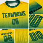 Custom Gold Kelly Green Sublimation Fade Fashion Soccer Uniform Jersey detail