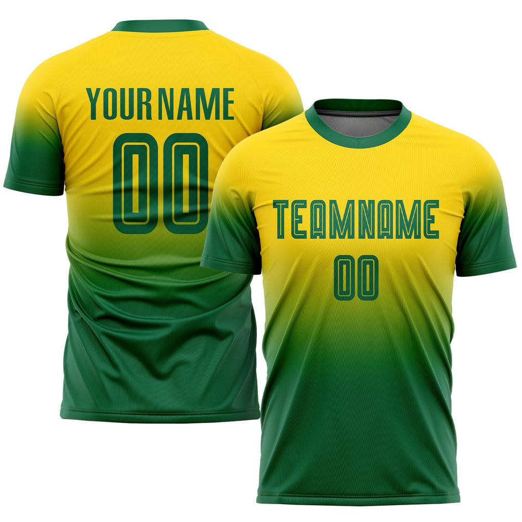 Custom Gold Kelly Green Sublimation Fade Fashion Soccer Uniform Jersey photo 1