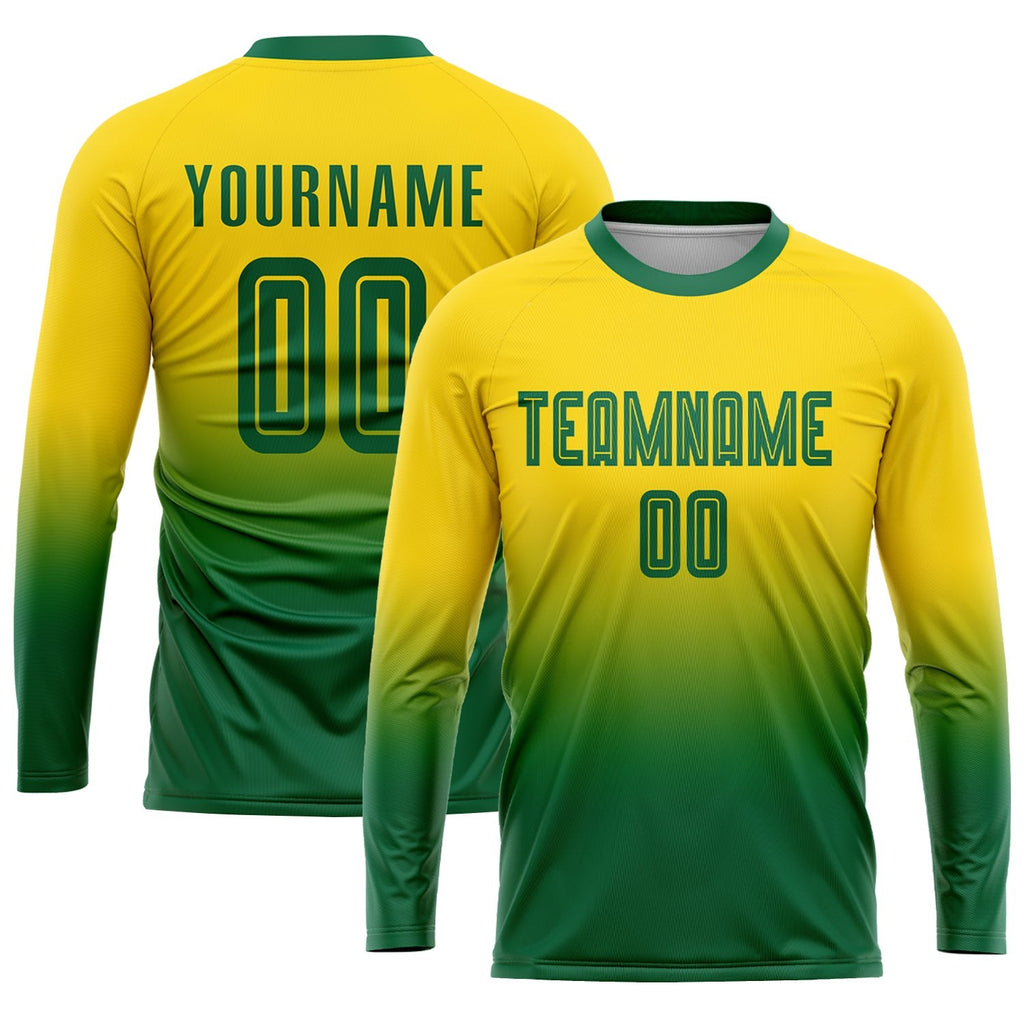 Custom Gold Kelly Green Sublimation Fade Fashion Soccer Uniform Jersey photo 3
