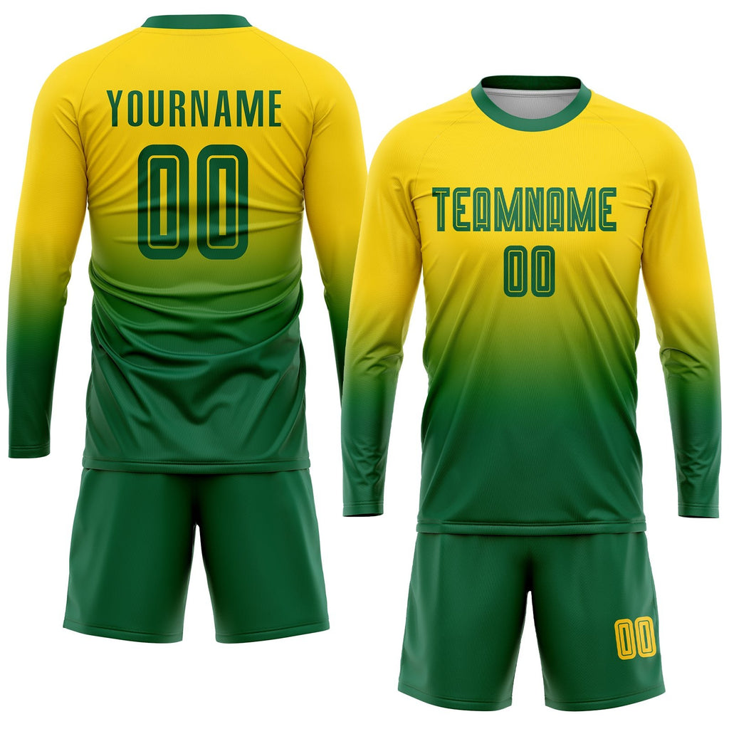 Custom Gold Kelly Green Sublimation Fade Fashion Soccer Uniform Jersey photo 4