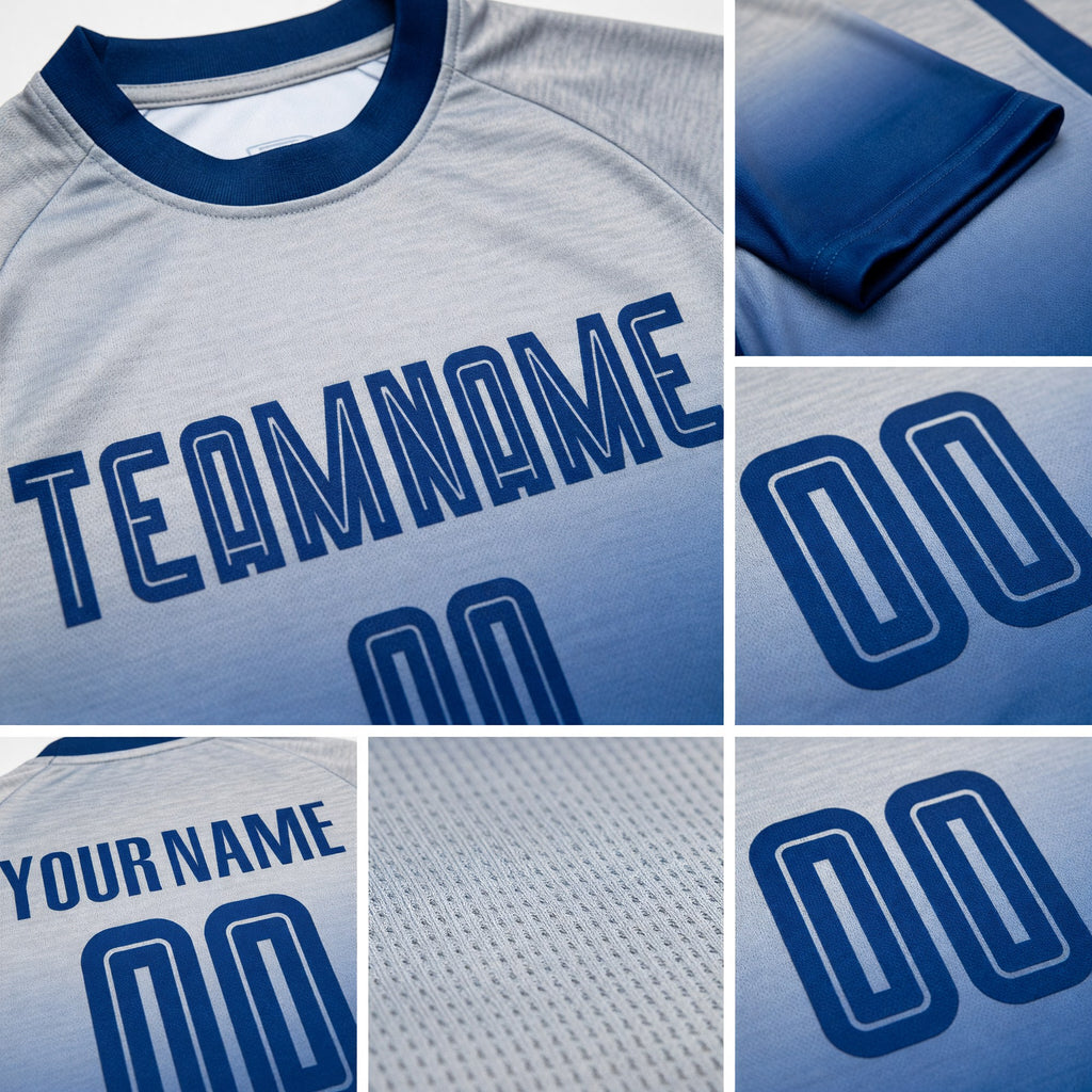 Custom Gray Royal Sublimation Fade Fashion Soccer Uniform Jersey detail