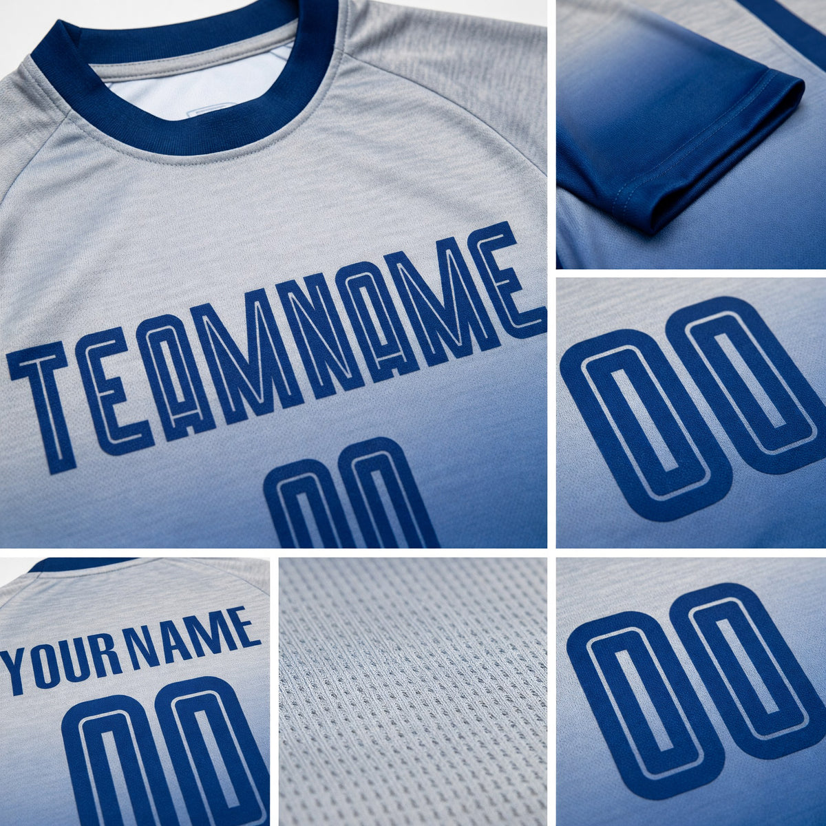 Custom Gray Royal Sublimation Fade Fashion Soccer Uniform Jersey detail