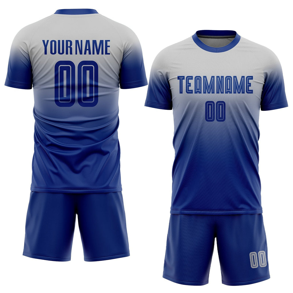 Custom Gray Royal Sublimation Fade Fashion Soccer Uniform Jersey photo 2