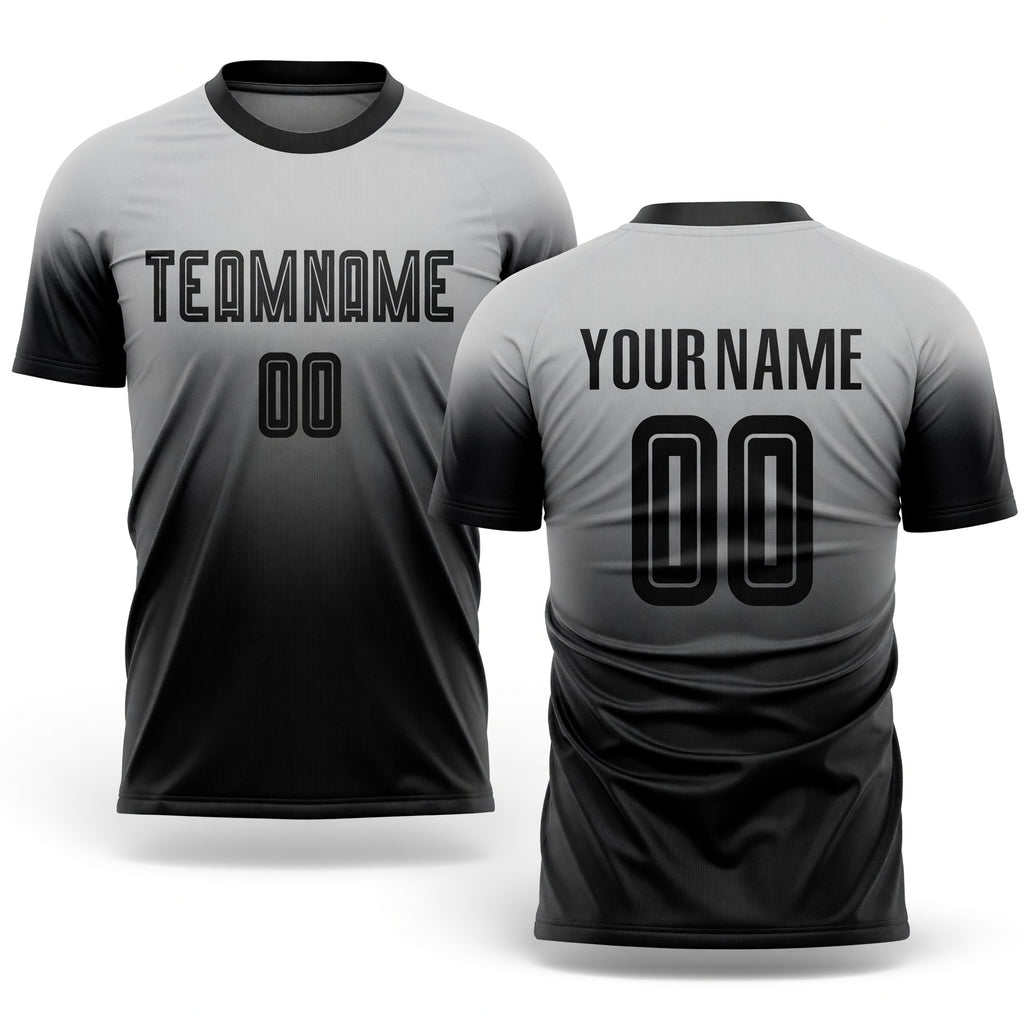Custom Gray Black Sublimation Fade Fashion Soccer Uniform Jersey