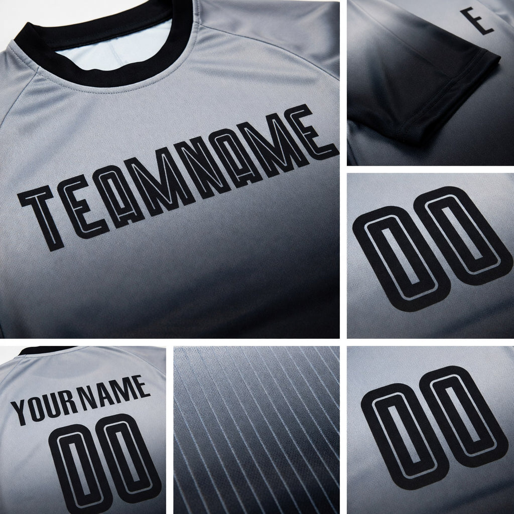 Custom Gray Black Sublimation Fade Fashion Soccer Uniform Jersey detail
