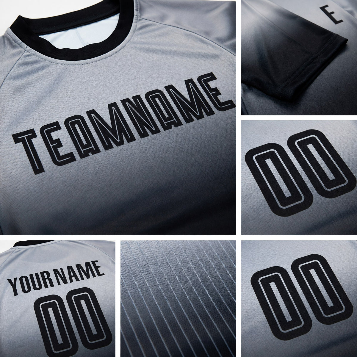 Custom Gray Black Sublimation Fade Fashion Soccer Uniform Jersey detail