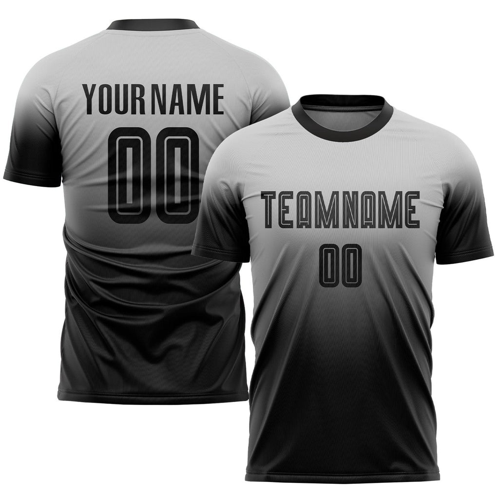 Custom Gray Black Sublimation Fade Fashion Soccer Uniform Jersey photo 1