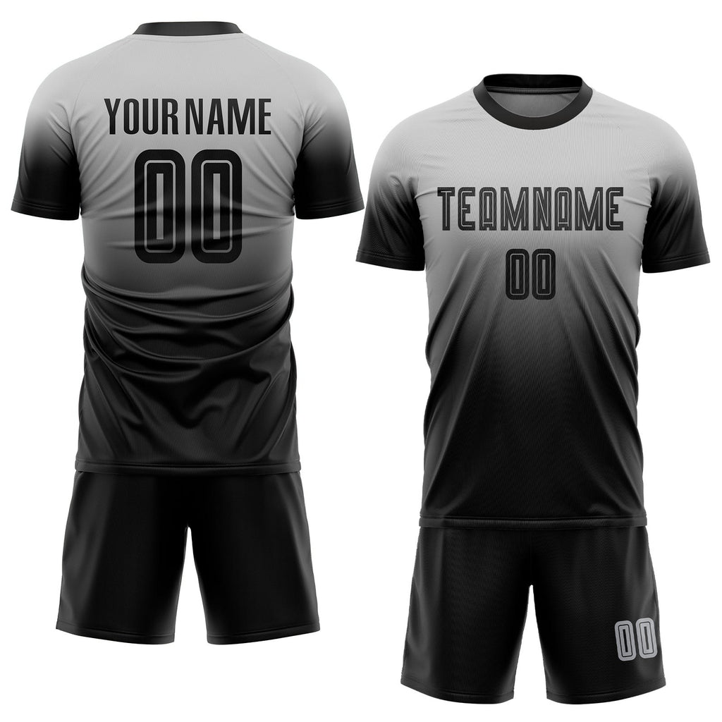 Custom Gray Black Sublimation Fade Fashion Soccer Uniform Jersey photo 2