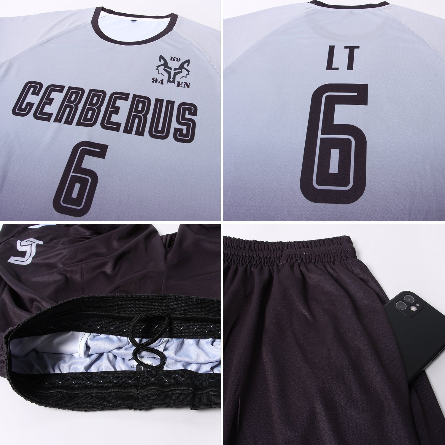 Custom Gray Black Sublimation Fade Fashion Soccer Uniform Jersey photo 5