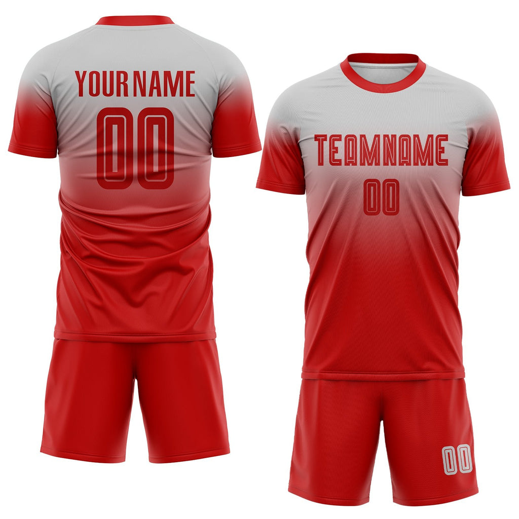 Custom Gray Red Sublimation Fade Fashion Soccer Uniform Jersey photo 2