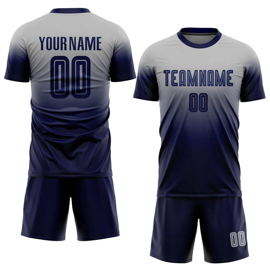 Custom Gray Navy Sublimation Fade Fashion Soccer Uniform Jersey photo 2