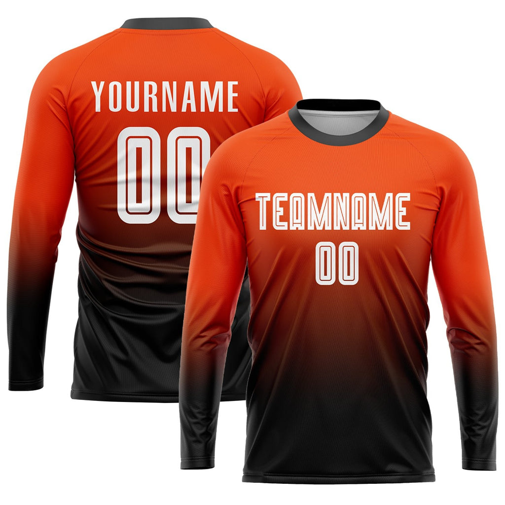 Custom Orange White-Black Sublimation Fade Fashion Soccer Uniform Jersey photo 3