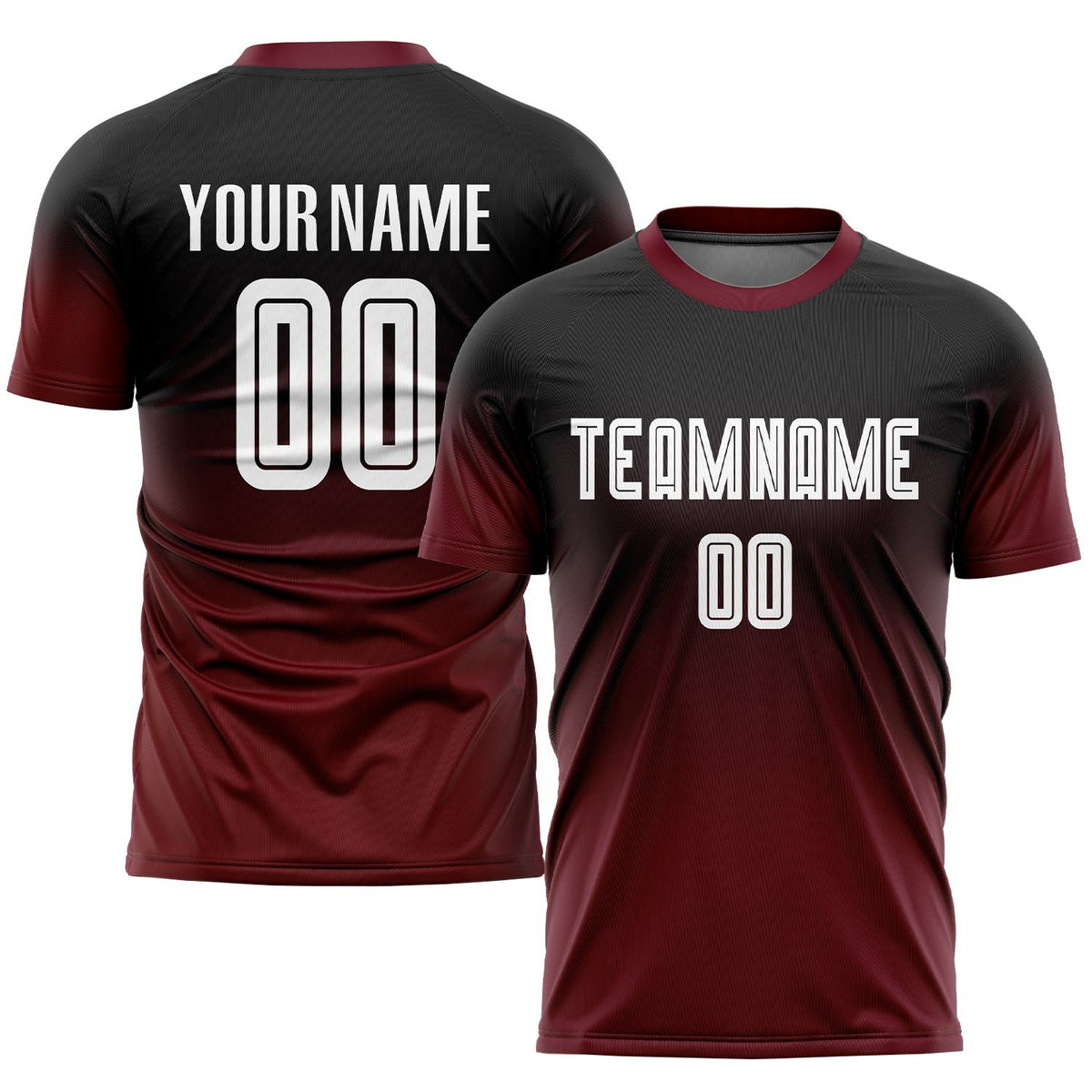 Custom Black White-Crimson Sublimation Fade Fashion Soccer Uniform Jersey photo 1