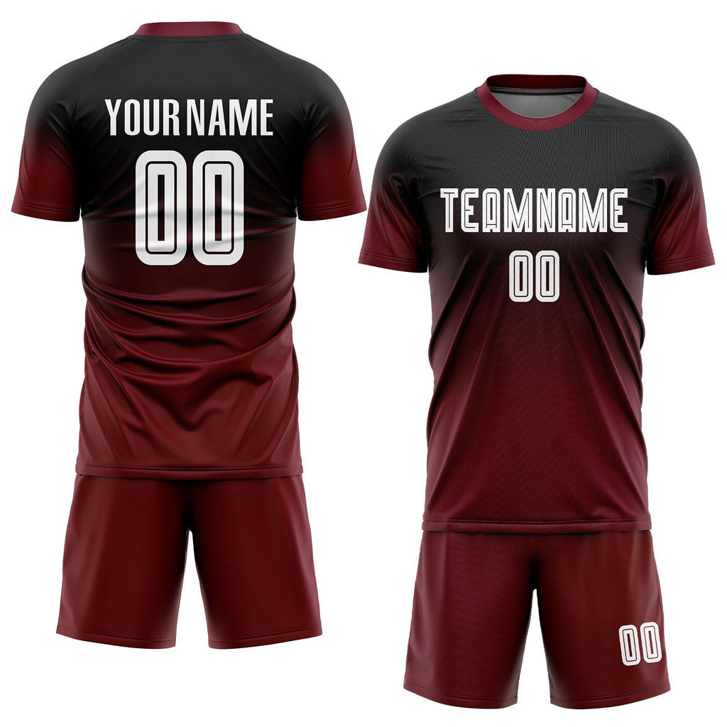Custom Black White-Crimson Sublimation Fade Fashion Soccer Uniform Jersey photo 2