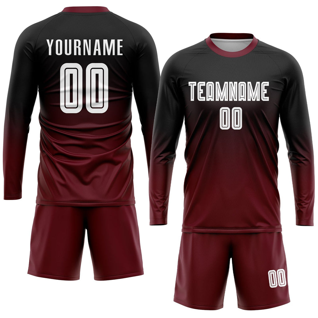 Custom Black White-Crimson Sublimation Fade Fashion Soccer Uniform Jersey photo 4