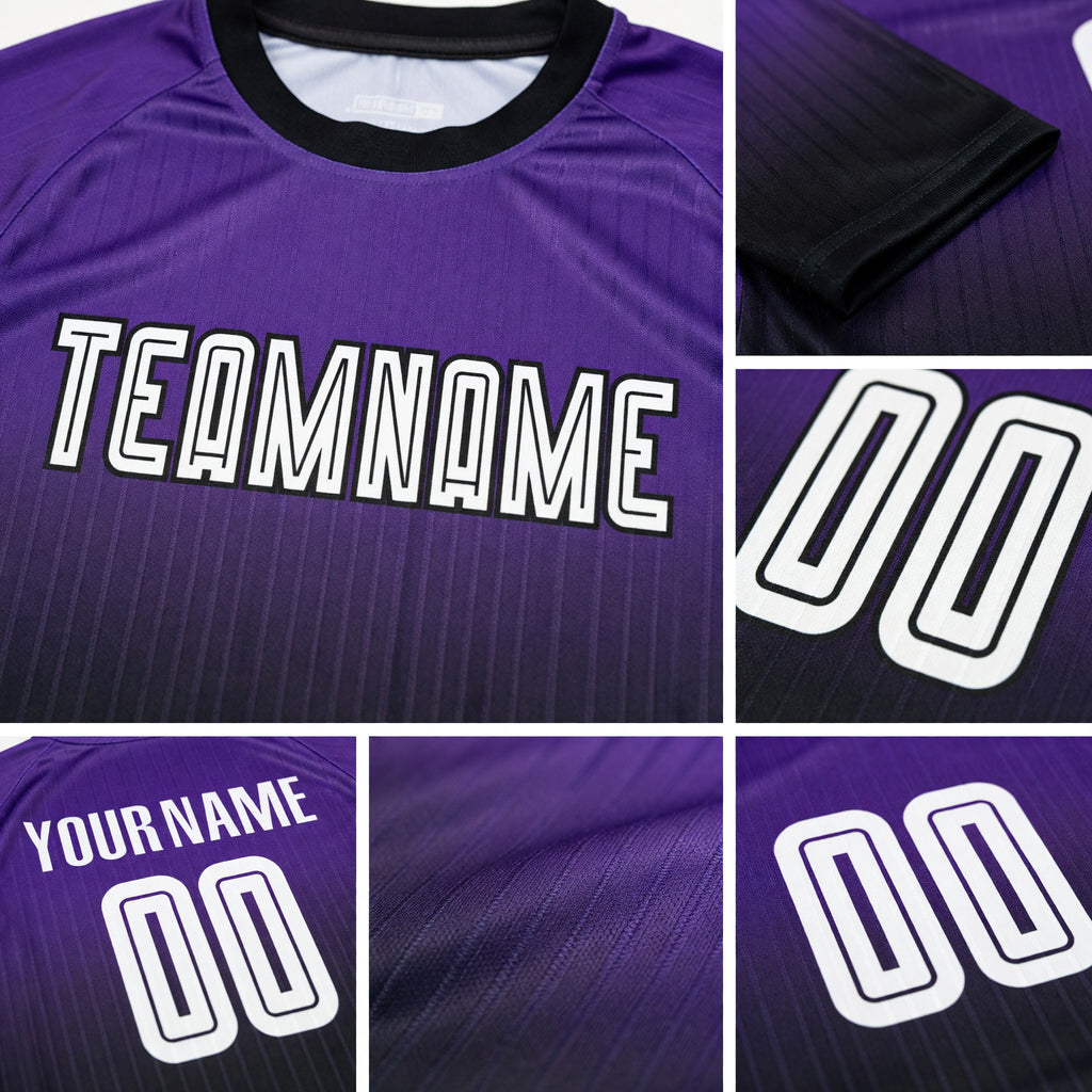Custom Purple White-Black Sublimation Fade Fashion Soccer Uniform Jersey detail