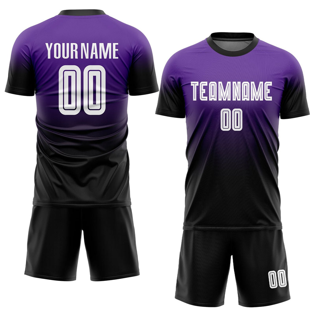 Custom Purple White-Black Sublimation Fade Fashion Soccer Uniform Jersey photo 2