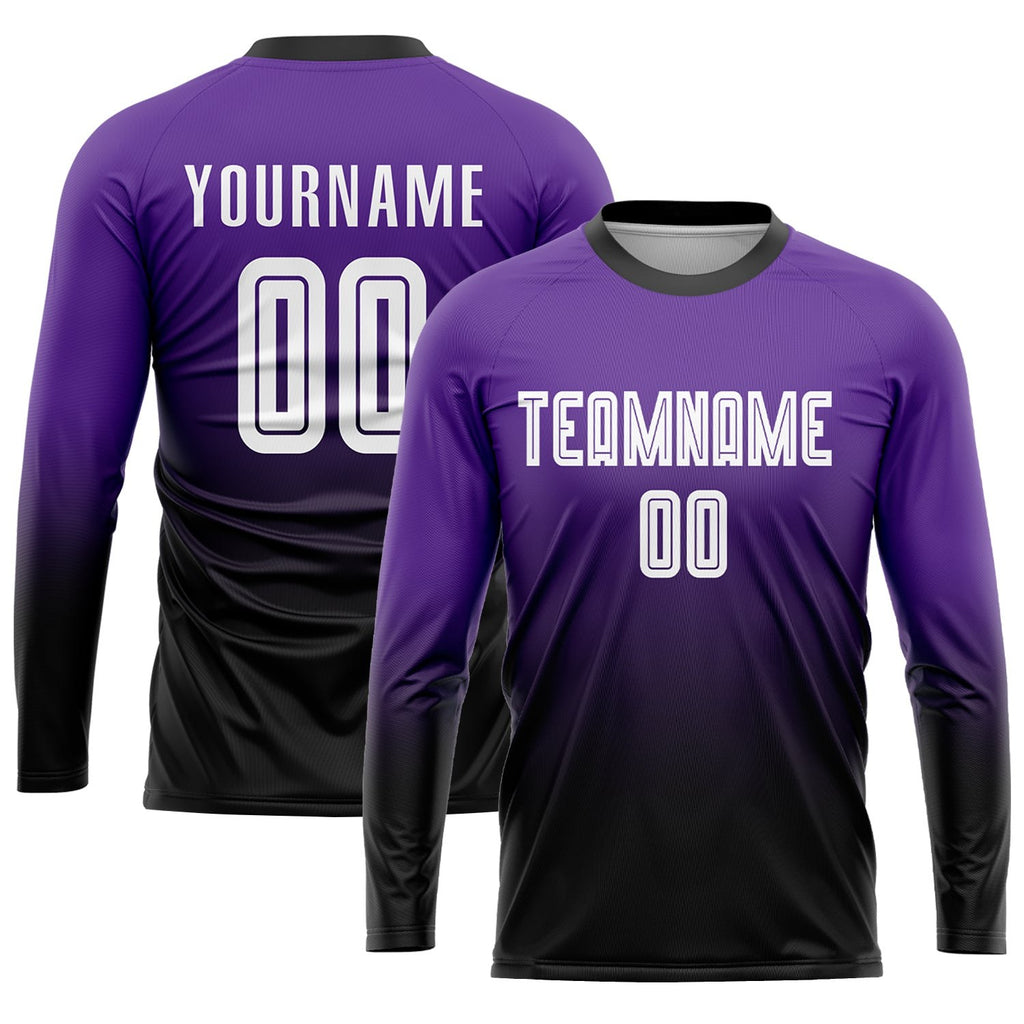Custom Purple White-Black Sublimation Fade Fashion Soccer Uniform Jersey photo 3
