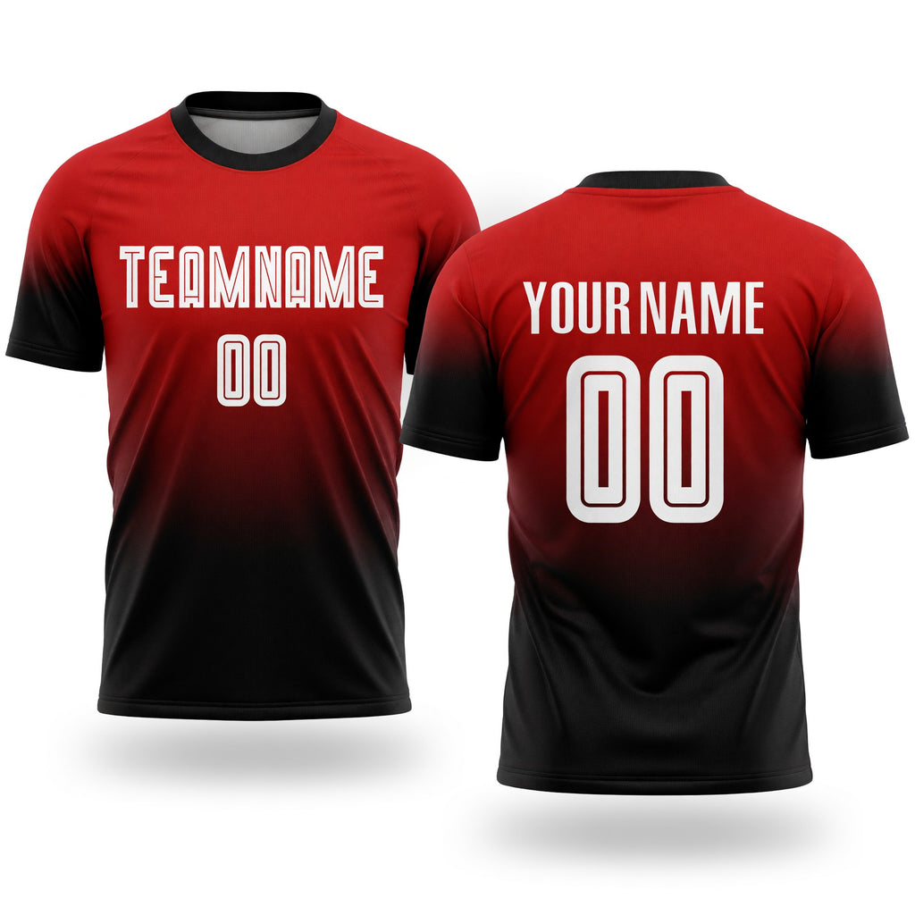 Custom Red White-Black Sublimation Fade Fashion Soccer Uniform Jersey
