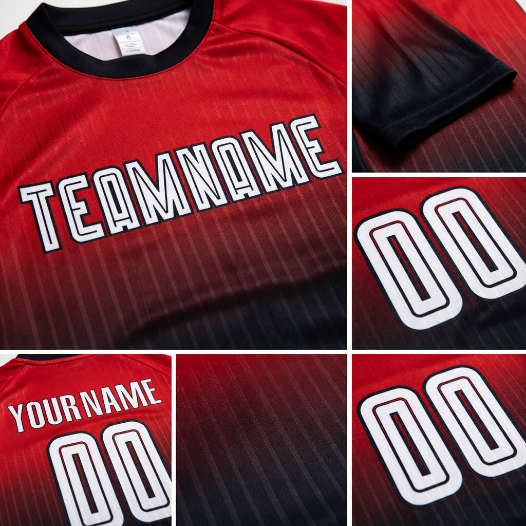 Custom Red White-Black Sublimation Fade Fashion Soccer Uniform Jersey detail