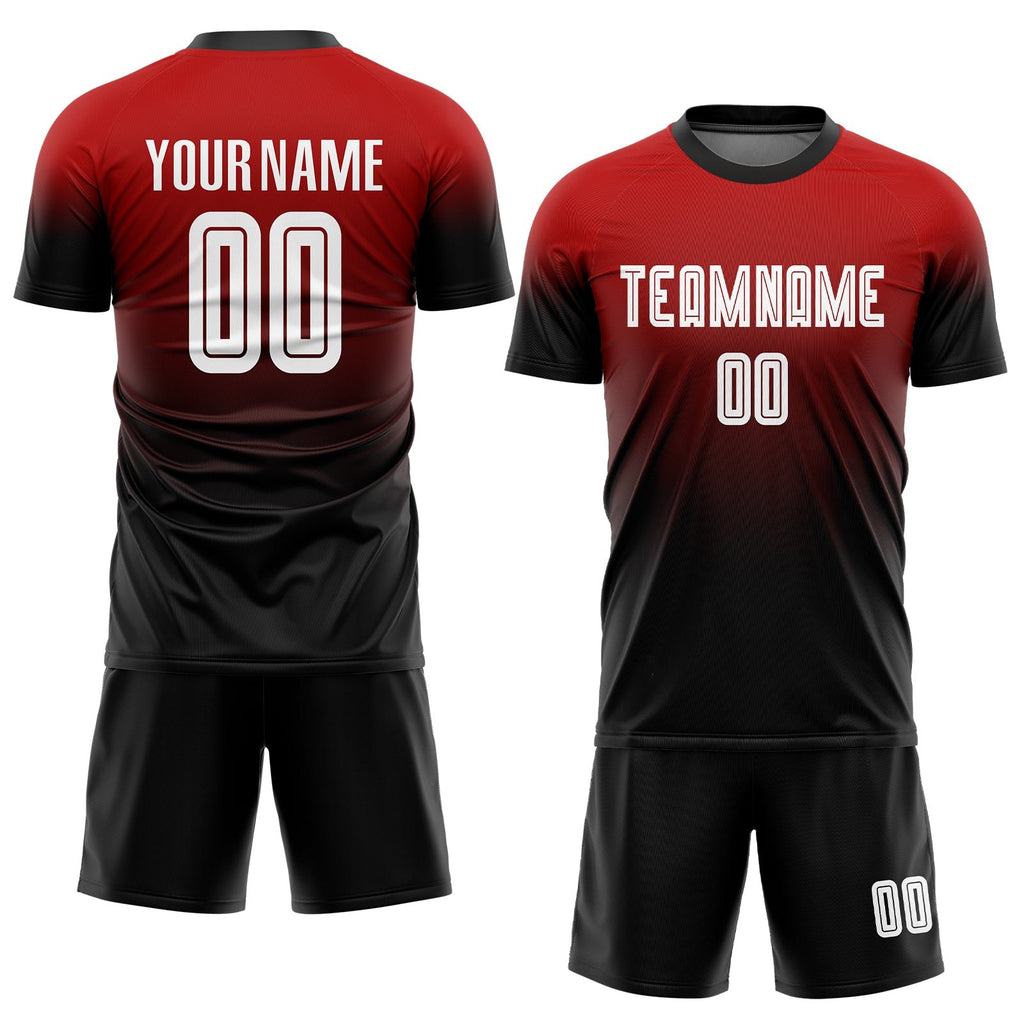 Custom Red White-Black Sublimation Fade Fashion Soccer Uniform Jersey photo 2
