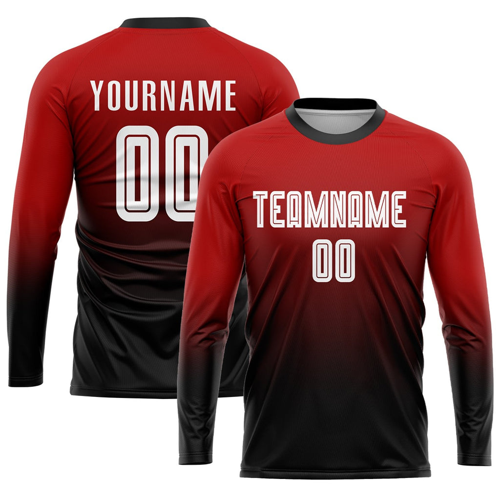 Custom Red White-Black Sublimation Fade Fashion Soccer Uniform Jersey photo 3