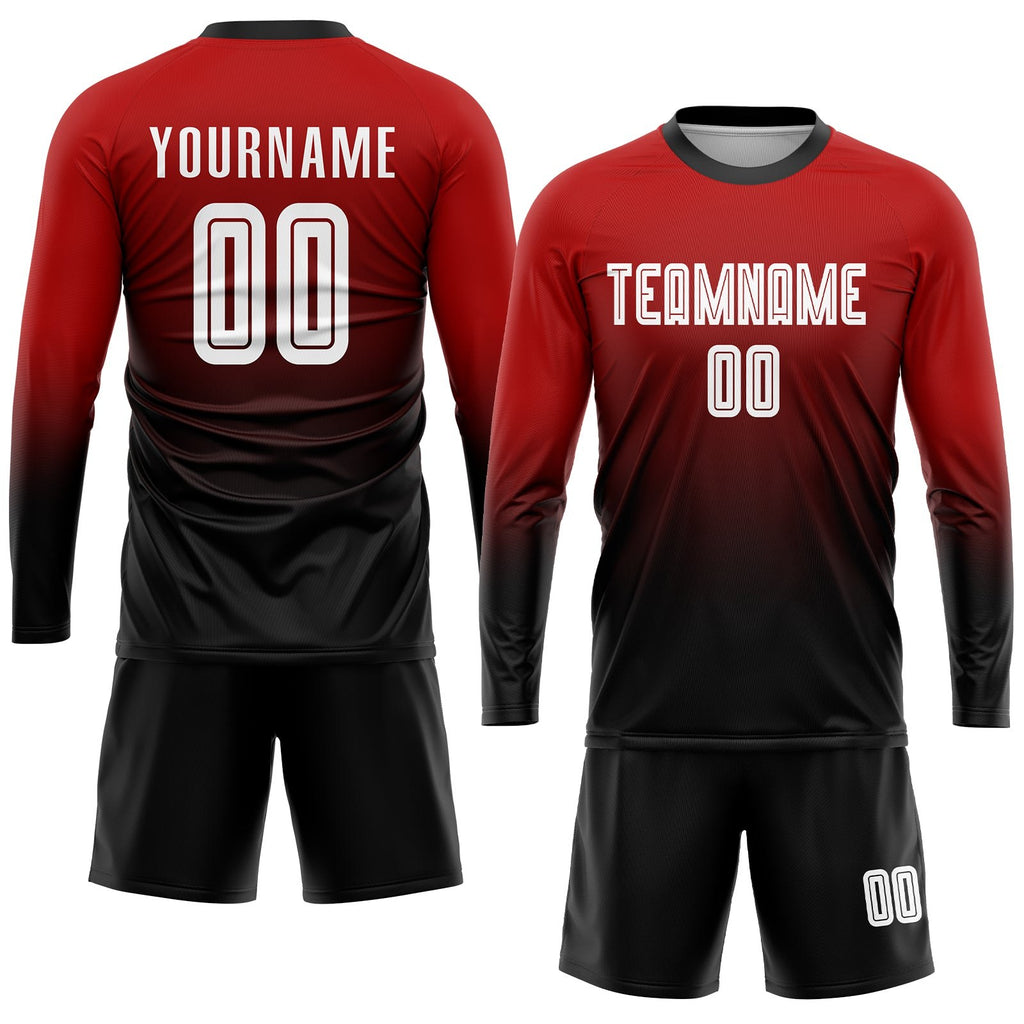 Custom Red White-Black Sublimation Fade Fashion Soccer Uniform Jersey photo 4