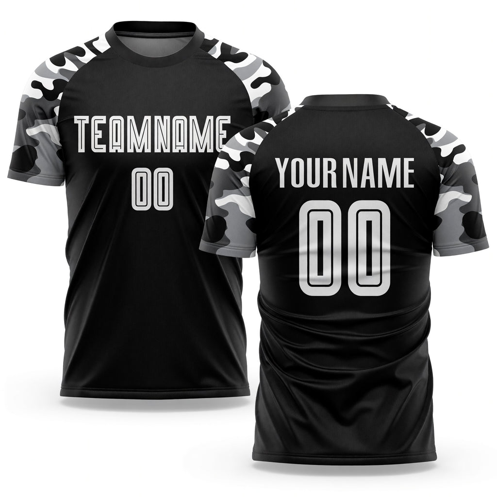 Custom Black White-Camo Sublimation Soccer Uniform Jersey