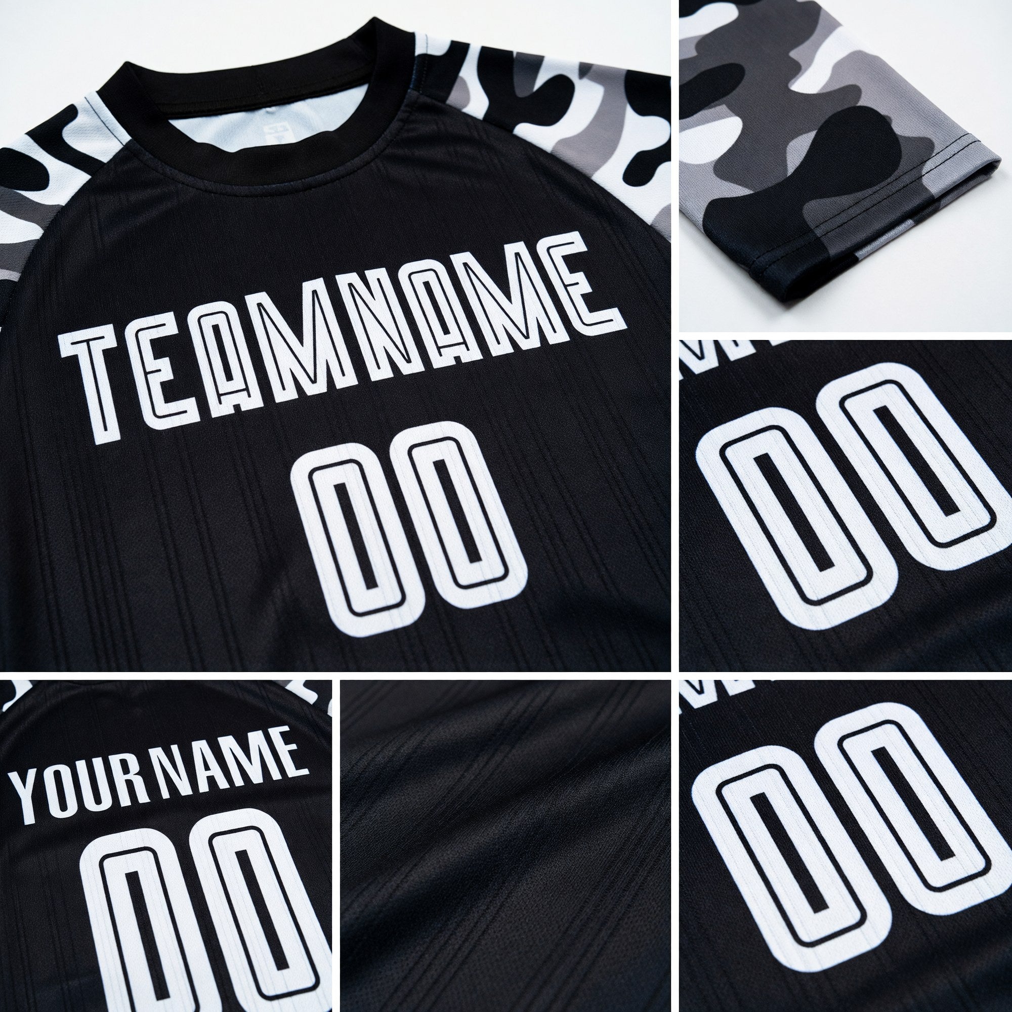 Custom Black White-Camo Sublimation Soccer Uniform Jersey detail