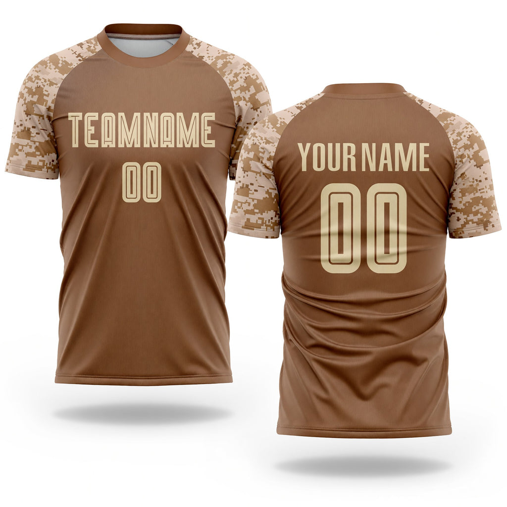 Custom Brown Cream-Camo Sublimation Soccer Uniform Jersey