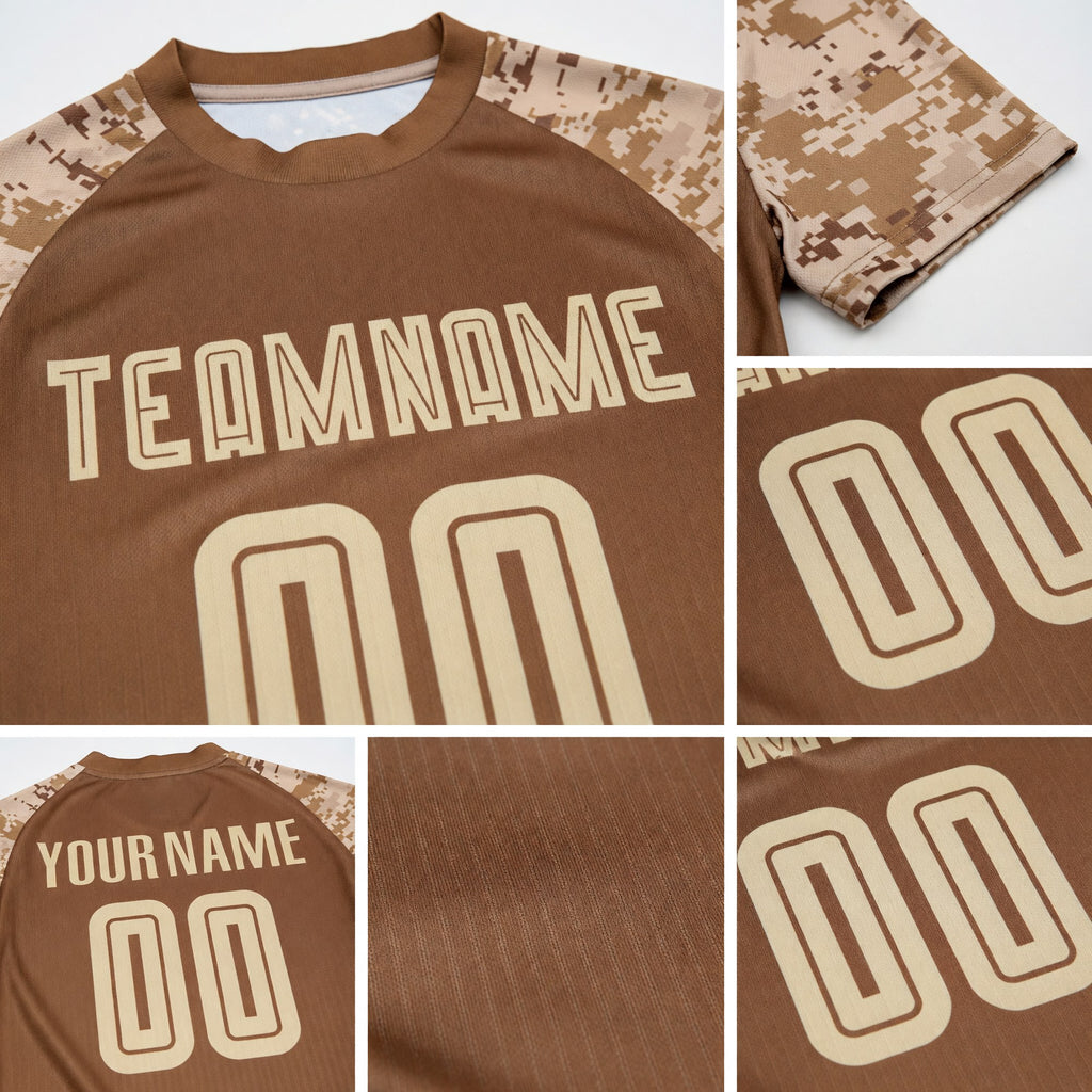 Custom Brown Cream-Camo Sublimation Soccer Uniform Jersey detail