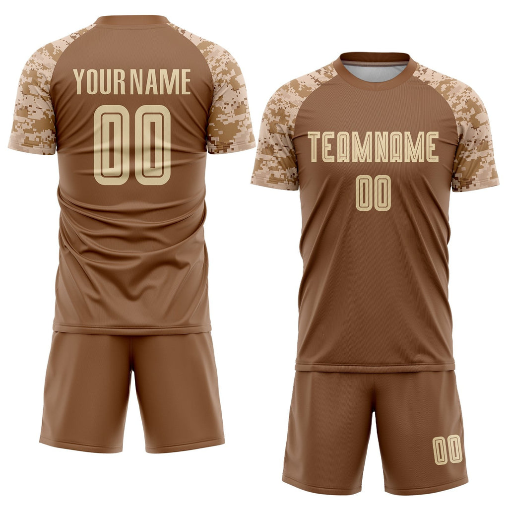 Custom Brown Cream-Camo Sublimation Soccer Uniform Jersey photo 2