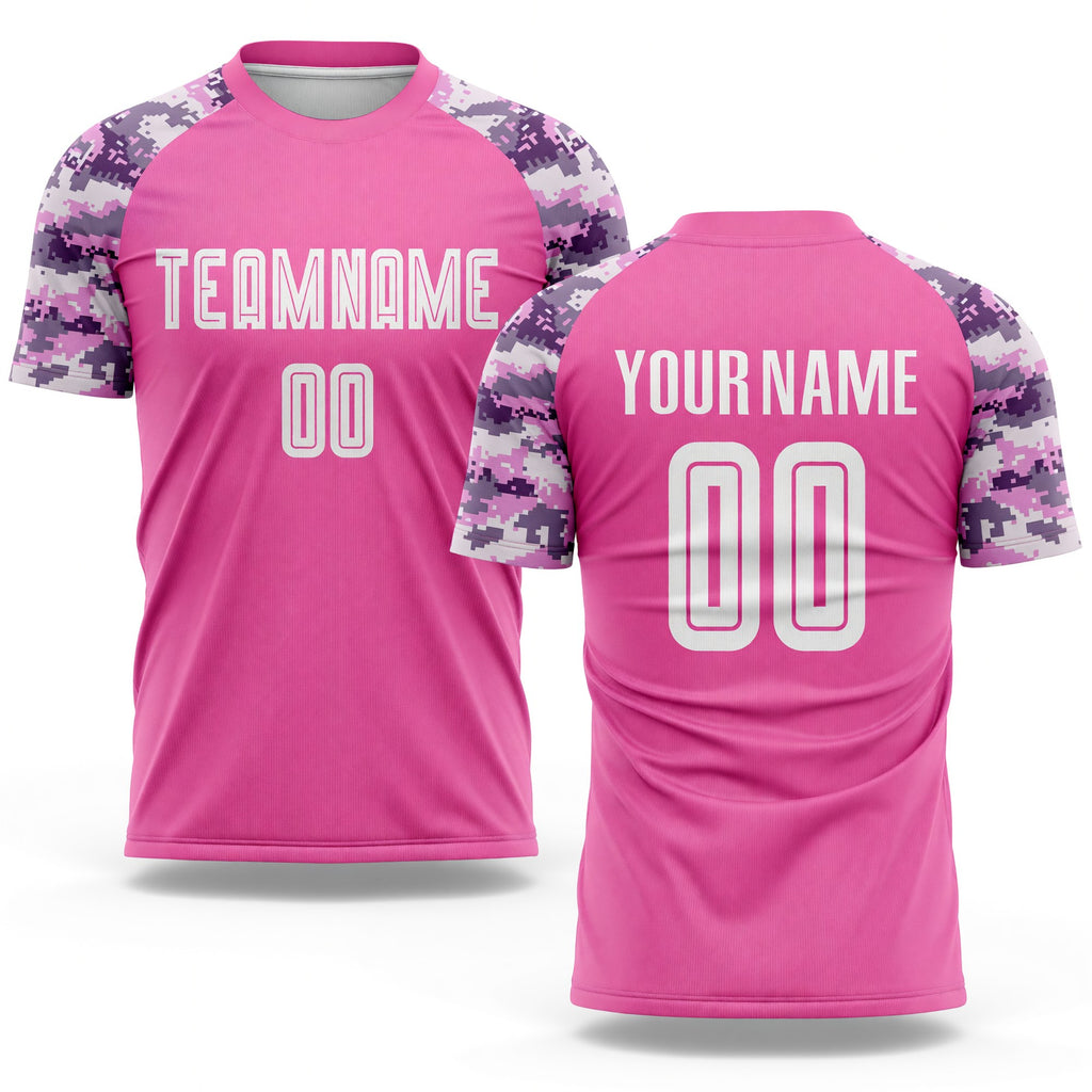 Custom Pink White-Camo Sublimation Soccer Uniform Jersey