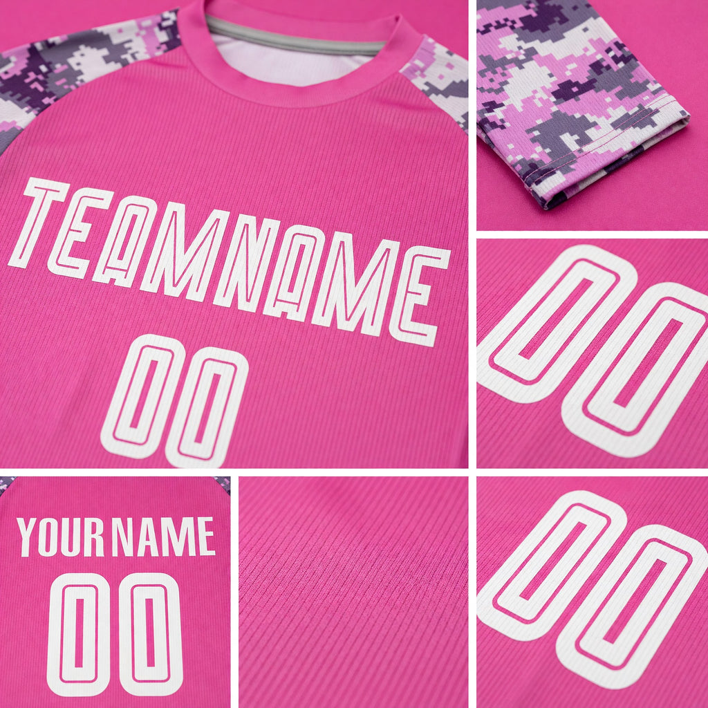 Custom Pink White-Camo Sublimation Soccer Uniform Jersey detail