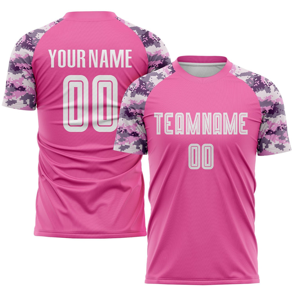 Custom Pink White-Camo Sublimation Soccer Uniform Jersey photo 1