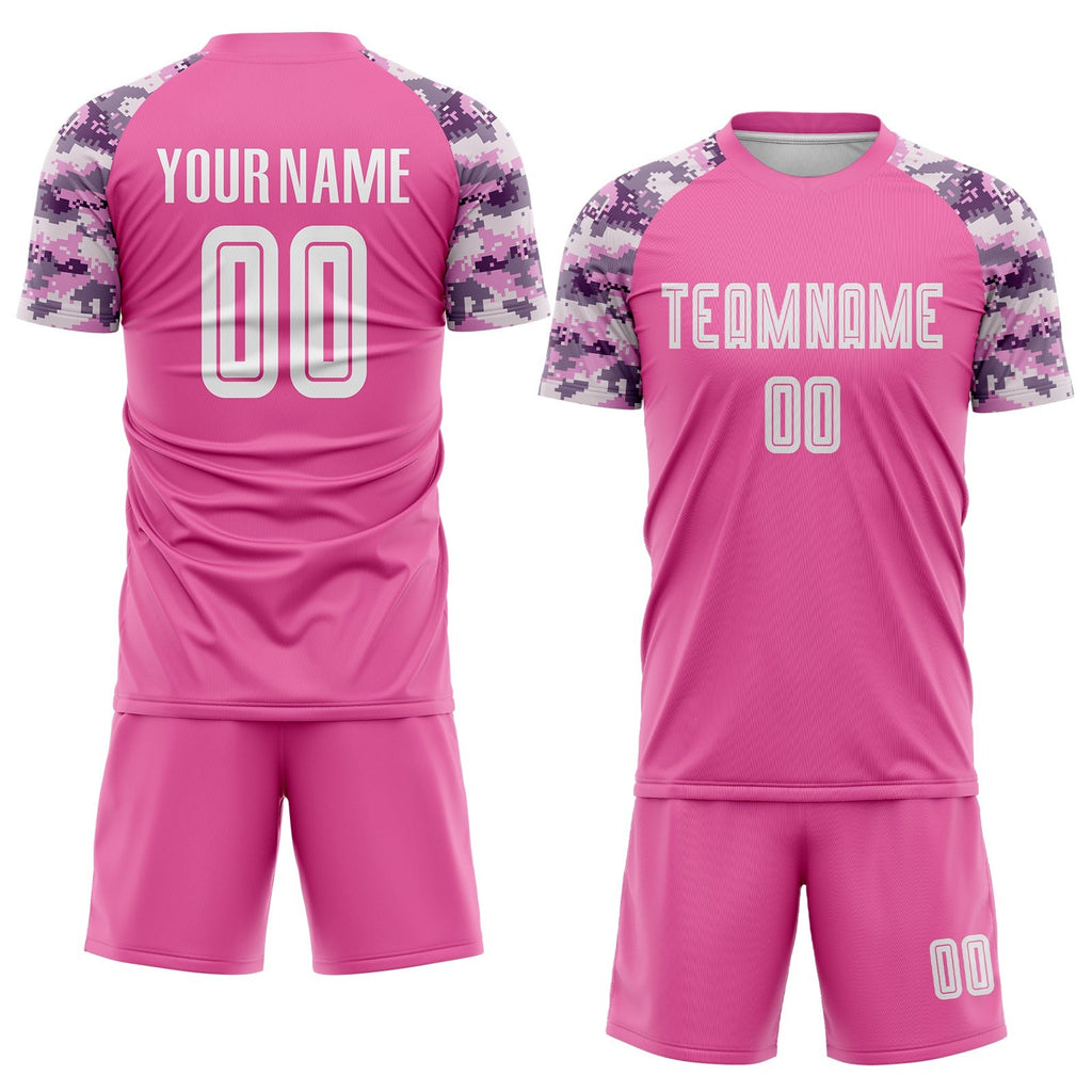 Custom Pink White-Camo Sublimation Soccer Uniform Jersey photo 2