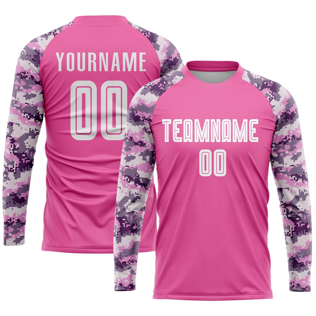 Custom Pink White-Camo Sublimation Soccer Uniform Jersey photo 3