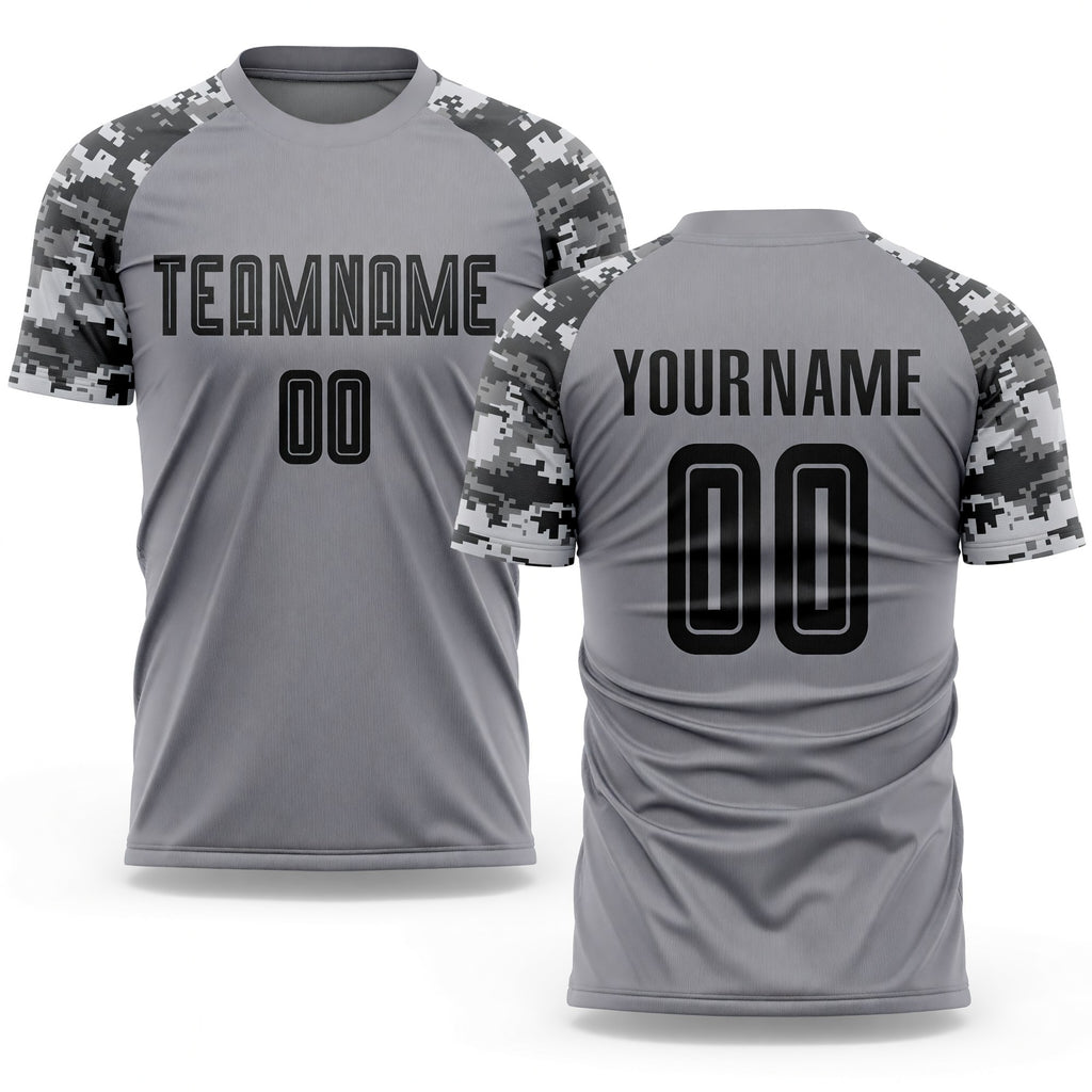 Custom Gray Black-Camo Sublimation Soccer Uniform Jersey