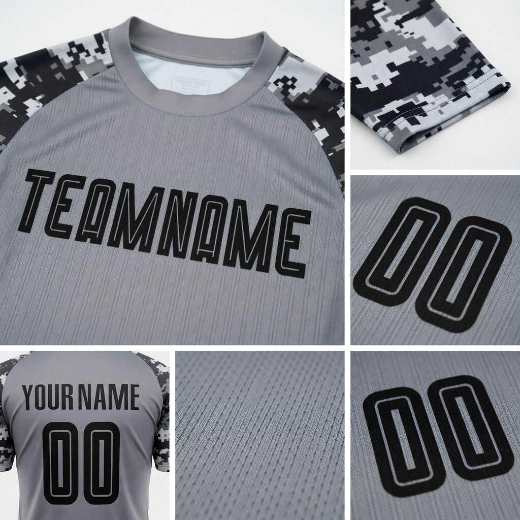 Custom Gray Black-Camo Sublimation Soccer Uniform Jersey detail