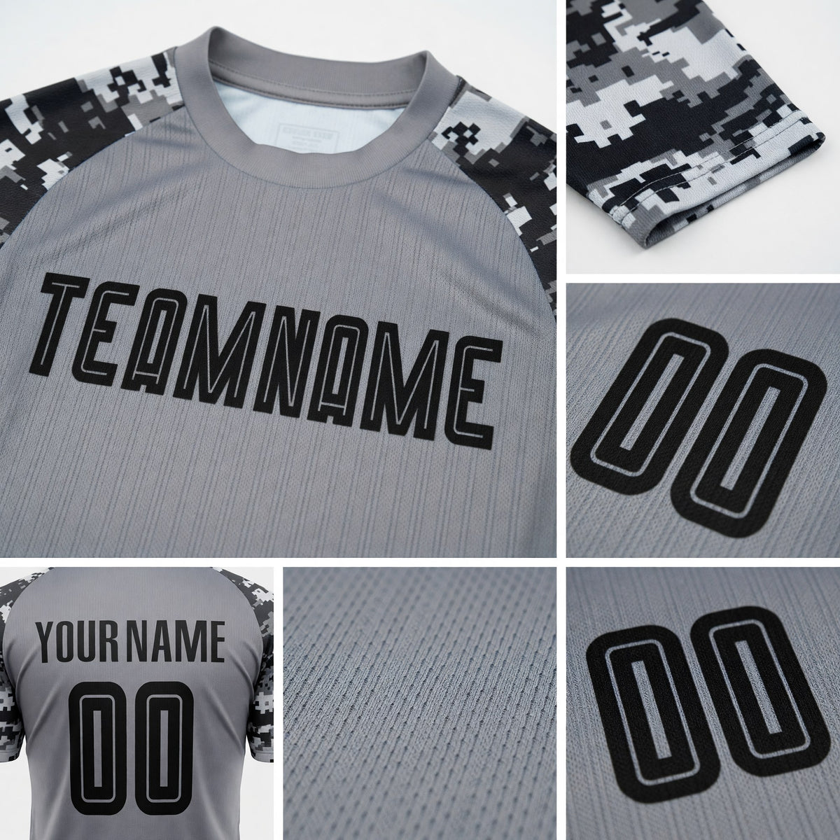 Custom Gray Black-Camo Sublimation Soccer Uniform Jersey detail