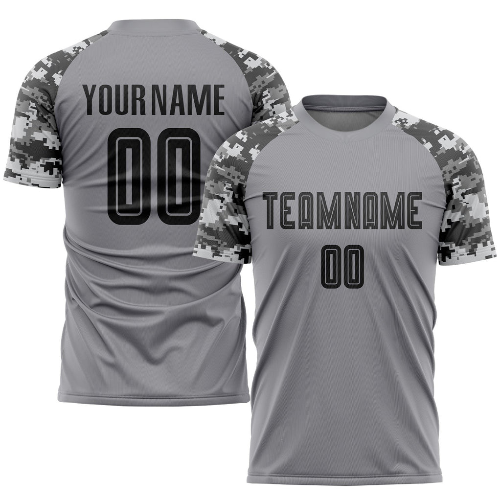Custom Gray Black-Camo Sublimation Soccer Uniform Jersey photo 1