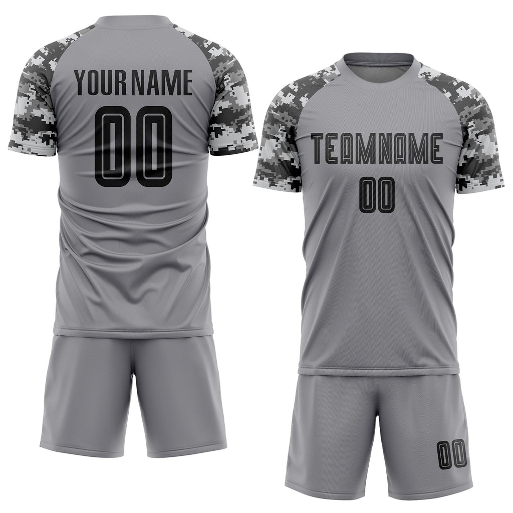 Custom Gray Black-Camo Sublimation Soccer Uniform Jersey photo 2