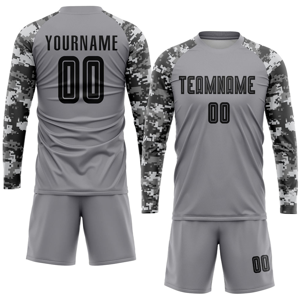 Custom Gray Black-Camo Sublimation Soccer Uniform Jersey photo 4