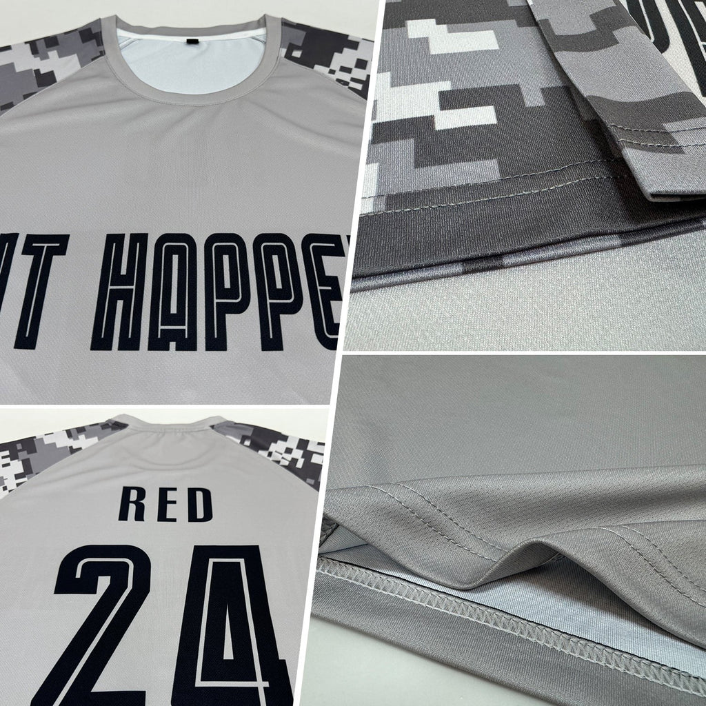 Custom Gray Black-Camo Sublimation Soccer Uniform Jersey photo 5